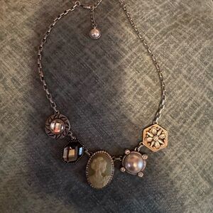 Lia Sophia Mixed-Metal Necklace with Olive Green Center Stone
